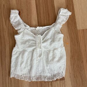 La Peche White Babydoll Crop Top Smocked Back Size XS